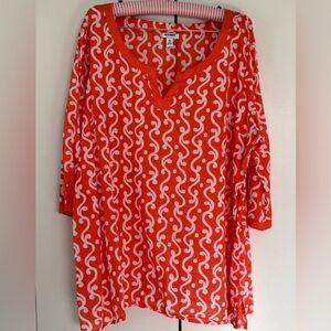 Old Navy Orange and White Floral Top